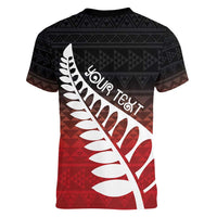 Red Silver Fern Spirit Taniko Tukutuku Personalised Women V-Neck T-Shirt