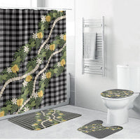 Aloha Puakenikeni Anthurium Pikake Lei Bathroom Set Black Hawaiian Palaka Pattern