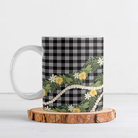 Aloha Puakenikeni Anthurium Pikake Lei Ceramic Mug Black Hawaiian Palaka Pattern