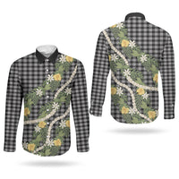 Aloha Puakenikeni Anthurium Pikake Lei Couples Matching Long Sleeve Bodycon Dress and Long Sleeve Button Shirt Black Hawaiian Palaka Pattern LT9 - Polynesian Pride