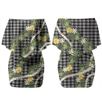 Aloha Puakenikeni Anthurium Pikake Lei Couples Matching Off Shoulder Short Dress and Hawaiian Shirt Black Hawaiian Palaka Pattern LT9 - Polynesian Pride