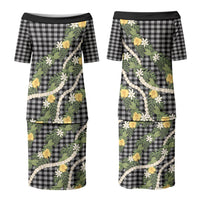 Aloha Puakenikeni Anthurium Pikake Lei Couples Matching Puletasi and Hawaiian Shirt Black Hawaiian Palaka Pattern LT9 - Polynesian Pride