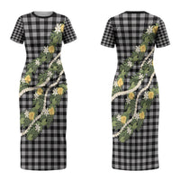 Aloha Puakenikeni Anthurium Pikake Lei Couples Matching Short Sleeve Bodycon Dress and Hawaiian Shirt Black Hawaiian Palaka Pattern LT9 - Polynesian Pride