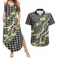 Aloha Puakenikeni Anthurium Pikake Lei Couples Matching Summer Maxi Dress and Hawaiian Shirt Black Hawaiian Palaka Pattern LT9 Black - Polynesian Pride