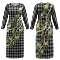 Aloha Puakenikeni Anthurium Pikake Lei Family Matching Long Sleeve Bodycon Dress and Hawaiian Shirt Black Hawaiian Palaka Pattern LT9 Mom's Dress Black - Polynesian Pride