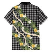 Aloha Puakenikeni Anthurium Pikake Lei Family Matching Long Sleeve Bodycon Dress and Hawaiian Shirt Black Hawaiian Palaka Pattern