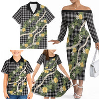 Aloha Puakenikeni Anthurium Pikake Lei Family Matching Off The Shoulder Long Sleeve Dress and Hawaiian Shirt Black Hawaiian Palaka Pattern LT9 - Polynesian Pride