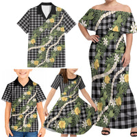 Aloha Puakenikeni Anthurium Pikake Lei Family Matching Off Shoulder Maxi Dress and Hawaiian Shirt Black Hawaiian Palaka Pattern LT9 - Polynesian Pride