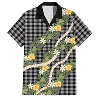 Aloha Puakenikeni Anthurium Pikake Lei Family Matching Puletasi and Hawaiian Shirt Black Hawaiian Palaka Pattern LT9 Dad's Shirt - Short Sleeve Black - Polynesian Pride