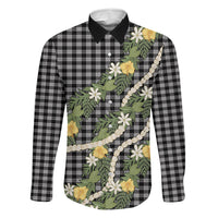 Aloha Puakenikeni Anthurium Pikake Lei Family Matching Puletasi and Hawaiian Shirt Black Hawaiian Palaka Pattern LT9 Daughter's Dress Black - Polynesian Pride