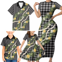 Aloha Puakenikeni Anthurium Pikake Lei Family Matching Short Sleeve Bodycon Dress and Hawaiian Shirt Black Hawaiian Palaka Pattern LT9 - Polynesian Pride
