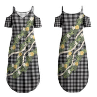 Aloha Puakenikeni Anthurium Pikake Lei Family Matching Summer Maxi Dress and Hawaiian Shirt Black Hawaiian Palaka Pattern LT9 Mom's Dress Black - Polynesian Pride