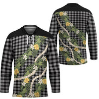 Aloha Puakenikeni Anthurium Pikake Lei Hockey Jersey Black Hawaiian Palaka Pattern
