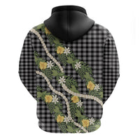 Aloha Puakenikeni Anthurium Pikake Lei Hoodie Black Hawaiian Palaka Pattern LT9 - Polynesian Pride