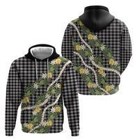 Aloha Puakenikeni Anthurium Pikake Lei Hoodie Black Hawaiian Palaka Pattern LT9 - Polynesian Pride