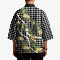 Aloha Puakenikeni Anthurium Pikake Lei Kimono Black Hawaiian Palaka Pattern