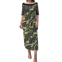 Aloha Puakenikeni Anthurium Pikake Lei Puletasi Black Hawaiian Palaka Pattern LT9 Long Dress Black - Polynesian Pride