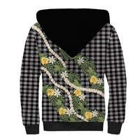 Aloha Puakenikeni Anthurium Pikake Lei Sherpa Hoodie Black Hawaiian Palaka Pattern LT9 - Polynesian Pride