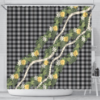 Aloha Puakenikeni Anthurium Pikake Lei Shower Curtain Black Hawaiian Palaka Pattern LT9 - Polynesian Pride