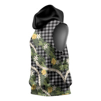 Aloha Puakenikeni Anthurium Pikake Lei Sleeveless Hoodie Black Hawaiian Palaka Pattern LT9 - Polynesian Pride