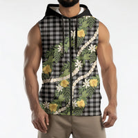 Aloha Puakenikeni Anthurium Pikake Lei Sleeveless Zip Hoodie Black Hawaiian Palaka Pattern LT9 - Polynesian Pride