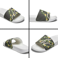 Aloha Puakenikeni Anthurium Pikake Lei Slide Sandals Black Hawaiian Palaka Pattern