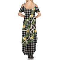 Aloha Puakenikeni Anthurium Pikake Lei Summer Maxi Dress Black Hawaiian Palaka Pattern LT9 - Polynesian Pride