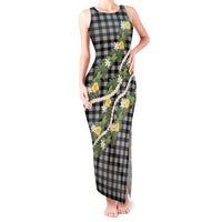 Aloha Puakenikeni Anthurium Pikake Lei Tank Maxi Dress Black Hawaiian Palaka Pattern LT9 Women Black - Polynesian Pride