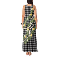 Aloha Puakenikeni Anthurium Pikake Lei Tank Maxi Dress Black Hawaiian Palaka Pattern LT9 - Polynesian Pride