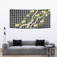 Aloha Puakenikeni Anthurium Pikake Lei Tapestry Black Hawaiian Palaka Pattern
