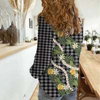 Aloha Puakenikeni Anthurium Pikake Lei Women Casual Shirt Black Hawaiian Palaka Pattern LT9 - Polynesian Pride