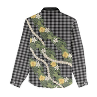 Aloha Puakenikeni Anthurium Pikake Lei Women Casual Shirt Black Hawaiian Palaka Pattern LT9 - Polynesian Pride