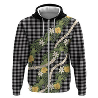Aloha Puakenikeni Anthurium Pikake Lei Zip Hoodie Black Hawaiian Palaka Pattern