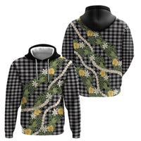 Aloha Puakenikeni Anthurium Pikake Lei Zip Hoodie Black Hawaiian Palaka Pattern