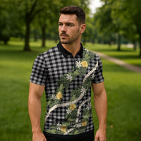 Aloha Puakenikeni Anthurium Pikake Lei Zipper Polo Shirt Black Hawaiian Palaka Pattern LT9 - Polynesian Pride