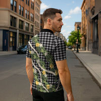 Aloha Puakenikeni Anthurium Pikake Lei Zipper Polo Shirt Black Hawaiian Palaka Pattern LT9 - Polynesian Pride
