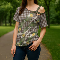 Aloha Puakenikeni Anthurium Pikake Lei Cross Shoulder Shirt Chocolate Hawaiian Palaka Pattern