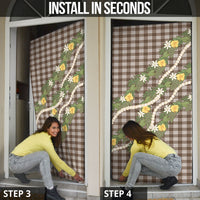 Aloha Puakenikeni Anthurium Pikake Lei Door Cover Chocolate Hawaiian Palaka Pattern
