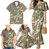 Aloha Puakenikeni Anthurium Pikake Lei Family Matching Mermaid Dress and Hawaiian Shirt Chocolate Hawaiian Palaka Pattern LT9 - Polynesian Pride