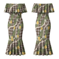 Aloha Puakenikeni Anthurium Pikake Lei Family Matching Mermaid Dress and Hawaiian Shirt Chocolate Hawaiian Palaka Pattern LT9 Mom's Dress Chocolate - Polynesian Pride