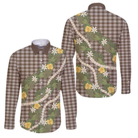 Aloha Puakenikeni Anthurium Pikake Lei Family Matching Short Sleeve Bodycon Dress and Hawaiian Shirt Chocolate Hawaiian Palaka Pattern LT9 Dad's Shirt - Long Sleeve Chocolate - Polynesian Pride