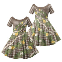 Aloha Puakenikeni Anthurium Pikake Lei Family Matching Short Sleeve Bodycon Dress and Hawaiian Shirt Chocolate Hawaiian Palaka Pattern LT9 Daughter's Dress Chocolate - Polynesian Pride