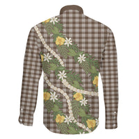 Aloha Puakenikeni Anthurium Pikake Lei Family Matching Short Sleeve Bodycon Dress and Hawaiian Shirt Chocolate Hawaiian Palaka Pattern