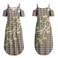 Aloha Puakenikeni Anthurium Pikake Lei Family Matching Summer Maxi Dress and Hawaiian Shirt Chocolate Hawaiian Palaka Pattern LT9 Mom's Dress Chocolate - Polynesian Pride