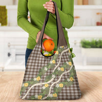 Aloha Puakenikeni Anthurium Pikake Lei Grocery Bag Chocolate Hawaiian Palaka Pattern LT9 - Polynesian Pride