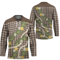 Aloha Puakenikeni Anthurium Pikake Lei Hockey Jersey Chocolate Hawaiian Palaka Pattern