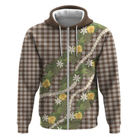 Aloha Puakenikeni Anthurium Pikake Lei Hoodie Chocolate Hawaiian Palaka Pattern LT9 Zip Hoodie Chocolate - Polynesian Pride