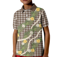 Aloha Puakenikeni Anthurium Pikake Lei Kid Polo Shirt Chocolate Hawaiian Palaka Pattern LT9 Kid Chocolate - Polynesian Pride