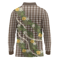 Aloha Puakenikeni Anthurium Pikake Lei Long Sleeve Polo Shirt Chocolate Hawaiian Palaka Pattern LT9 - Polynesian Pride