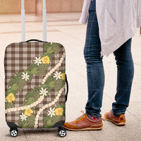 Aloha Puakenikeni Anthurium Pikake Lei Luggage Cover Chocolate Hawaiian Palaka Pattern